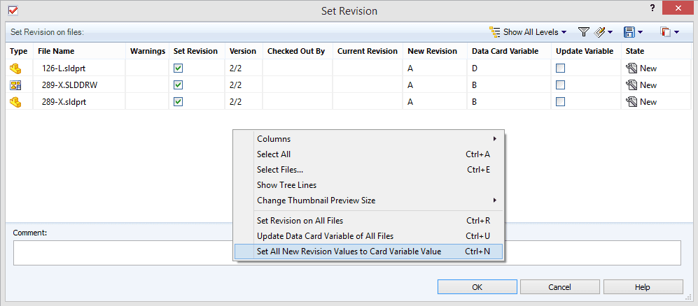 Lite "hemliga" kommandon kan plockas fram i dialogrutan för "Set Revision". När man har slängt in en hel bunt med filer som har revision sedan tidigare kan man låta "Set Revision" uppdatera revisionen till det som står i attributet revision på kortet...