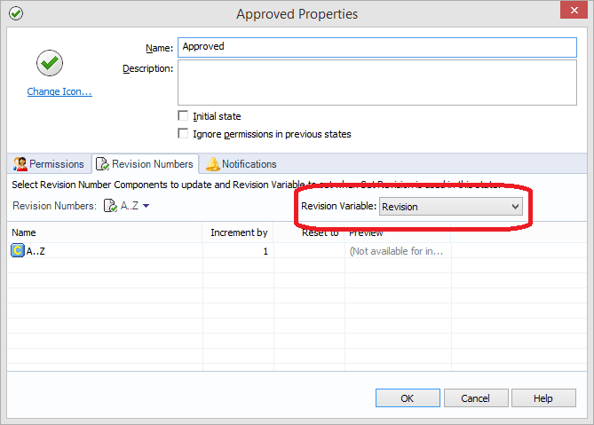I arbetsflödet bestämmer man i vilka statusar som man ska få stega revisionen och vilken revisionsserie som ska användas.