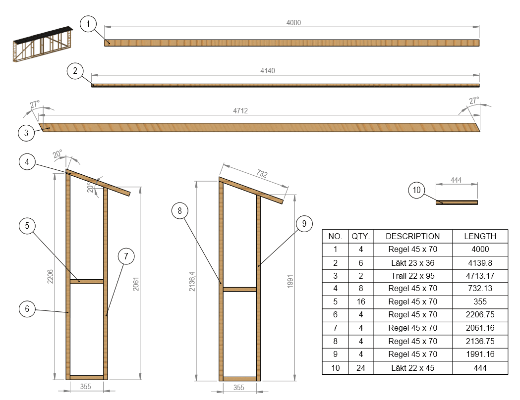 ritning med kaplista