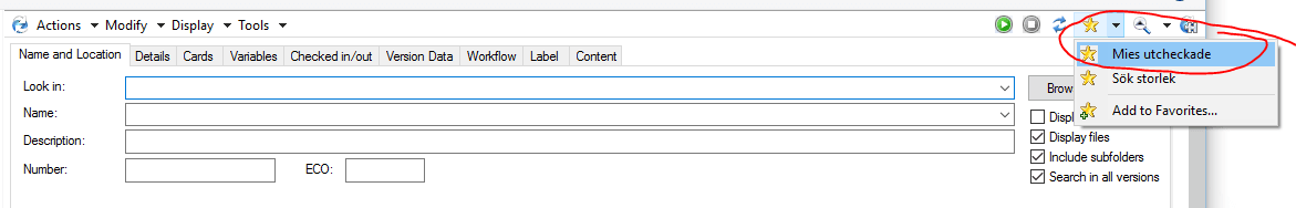 Sparade sökkriteria är smidigt att ha för det man söker ofta på, t ex sina utcheckade filer. På så vis slipper man ställa in samma sak om och om igen. Ställ in sökningen och spara med ett unikt namn.