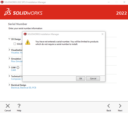 varningsmeddelande visas om serienummer ej är ifyllt