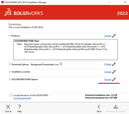 PDM klienten ska visas och välj ändra