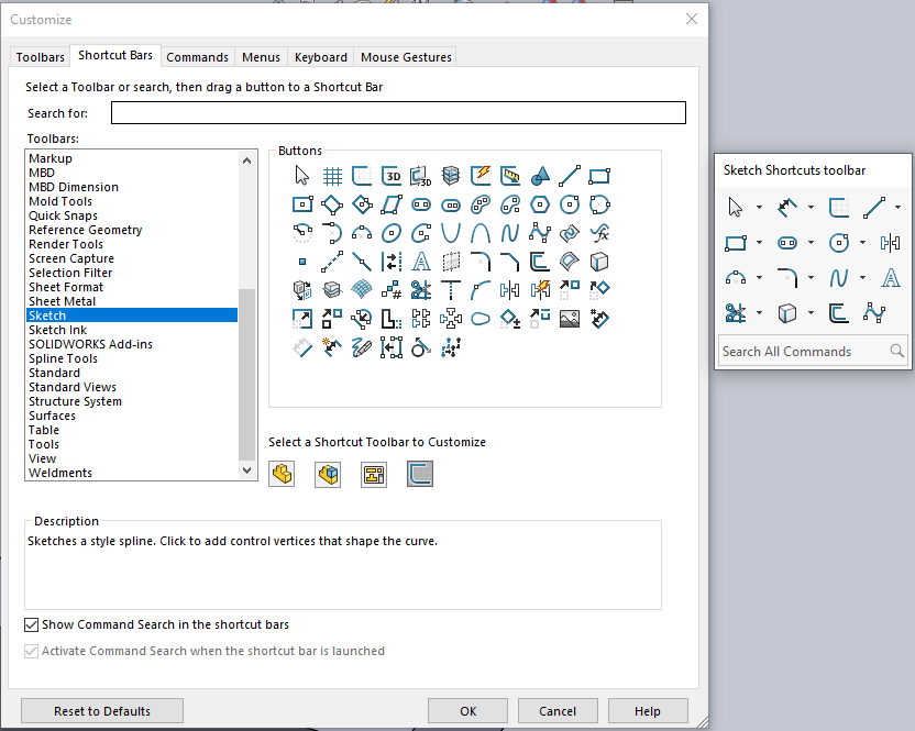 shortcut bars s-knappen
