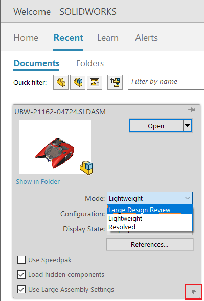 Välj redan i Recent hur filen ska öppnas