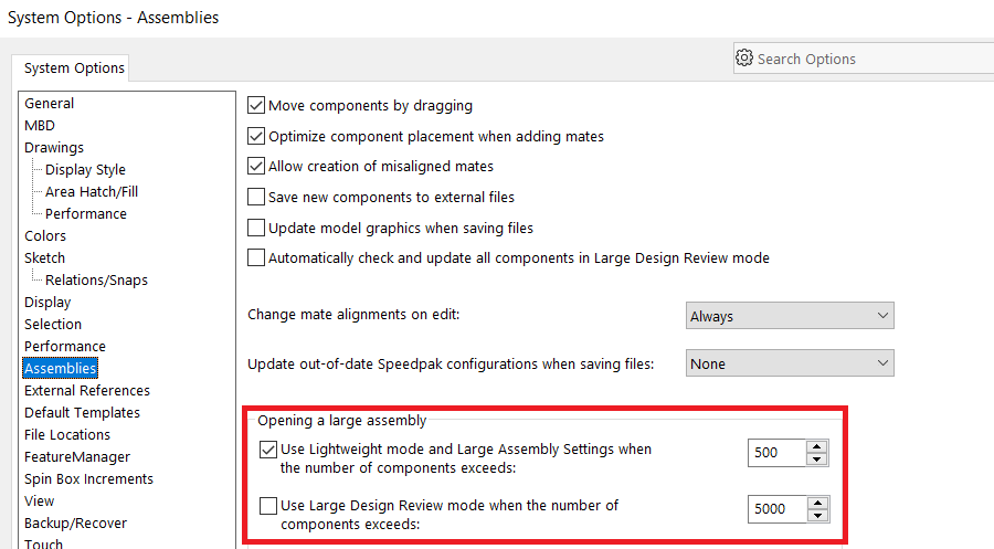 Systeminställning möjlig för Large Design Review