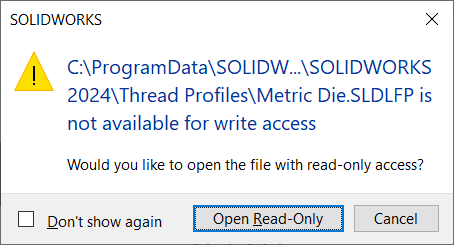 Öppna thread profile filen read-only