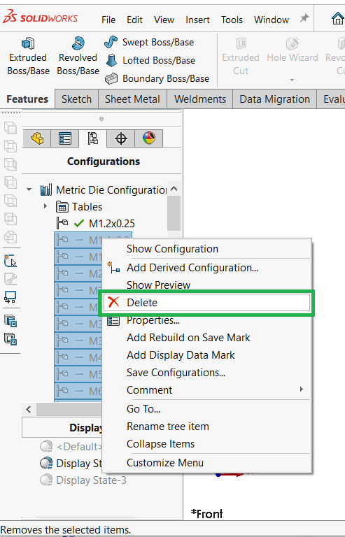 Ta bort gängstorlekar under configuration manager