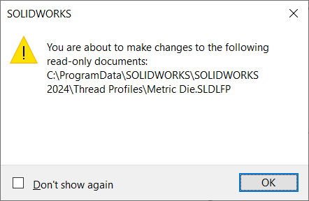 Prompt varning att vi vill göra ändringar till read-only filen